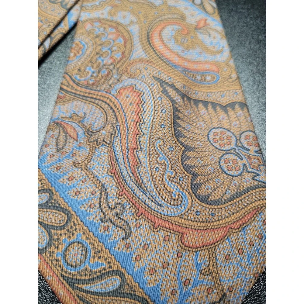 Gianni Versace Men's Necktie Brown Blue Paisley Silk 3.75x57 Excellent